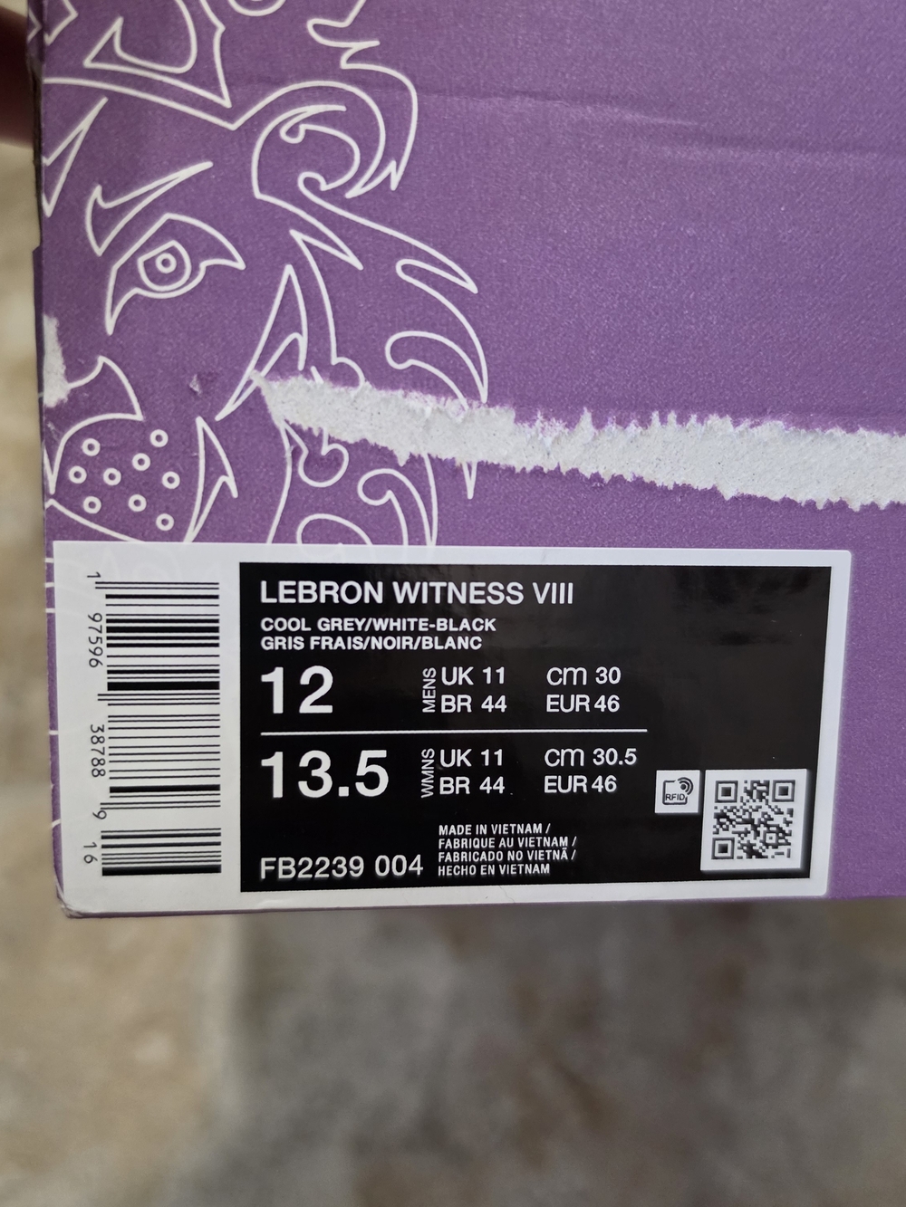 Nike LeBron Witness 8 Cool Grey Black Men's Size 12 - Picture 7 of 7